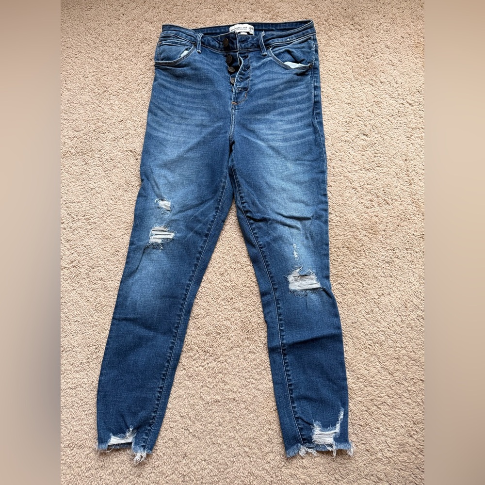 Abercrombie & Fitch Women's Distressed Dark Blue Skinny Jeans